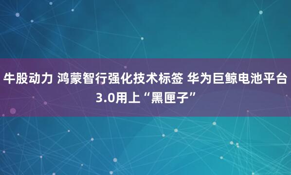 牛股动力 鸿蒙智行强化技术标签 华为巨鲸电池平台3.0用上“黑匣子”